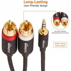 Amazon Basics 3,5 m na 2-męski adapter RCA Kabel audio stereo do głośnika