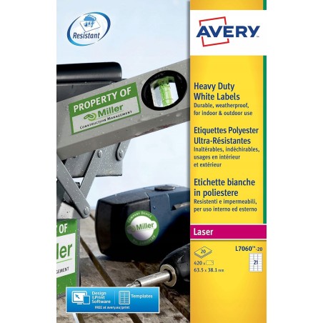 Avery L7060-20 (63,5 x 38,1 mm) przylepne wytrzymałe 20 stron etykiet