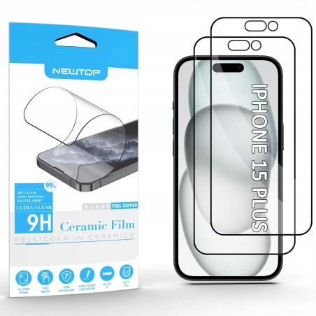 Outlet Folia ceramiczna do iPhone 15 PLUS błyszczące szkło 0,24 mm 9D 2 szt