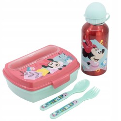 Outlet Zestaw śniadaniówka/bidon aluminiowy MYSZKA MINNIE czerwony/turkus