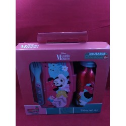 Outlet Zestaw śniadaniówka/bidon aluminiowy MYSZKA MINNIE czerwony/turkus