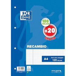 Outlet Oxford papier zamienny 120 sztuki OPTIK 4x4 biały w kratke margines