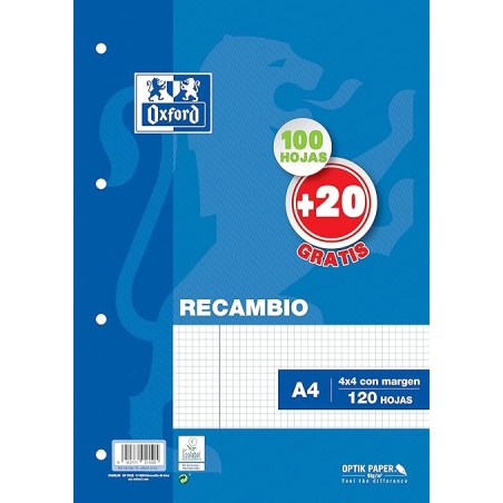 Outlet Oxford papier zamienny 120 sztuki OPTIK 4x4 biały w kratke margines