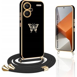 Outlet Etui na Xiaomi Redmi Note 13 Pro Plus czarny/złoty sznurek z motylem