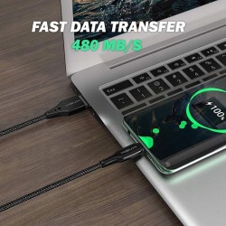 Outlet MagiX USB A - USB C do ładowania, transfer danych czarny 120cm solid