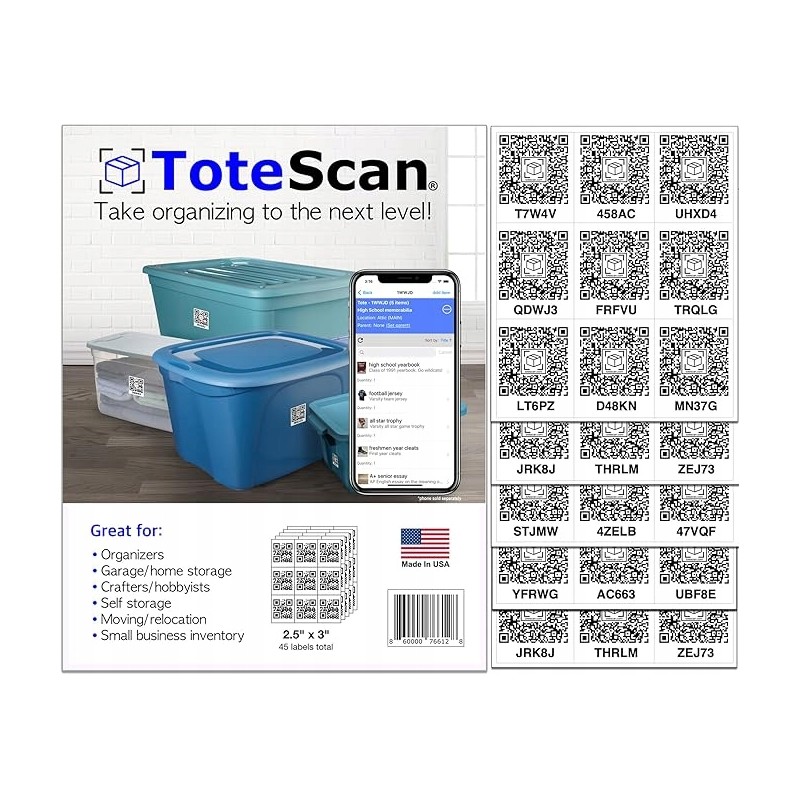 Outlet Inteligentne etykiety QRcode ToteScan 45 sztuk 6,3 x 7,5 cm organize