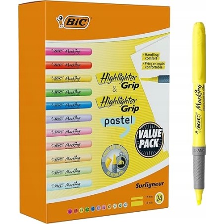 Outlet Zakreślacz 18 sztuki OPIS BiC różne kolory 3.4 mm / 1.6 mm do szkoły