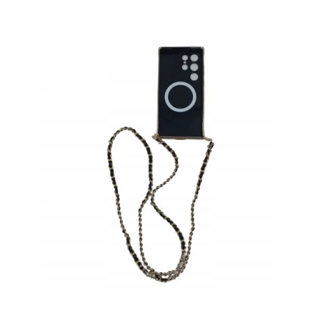 Outlet Etui Galaxy Ultra 23 czarny/złoty z łancuszkiem OPIS eleganckie 6,8"