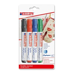 Outlet Marker do tekstyliów Edding 3 sztuki zielony czerwony czarny szkoła