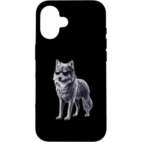 Outlet Etui czarne iPhone 16 pies Husky z okularami przeciwsłonecznymi Lobo