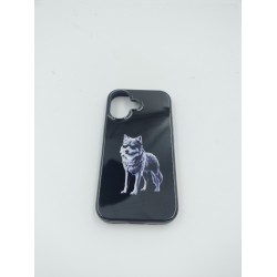 Outlet Etui czarne iPhone 16 pies Husky z okularami przeciwsłonecznymi Lobo