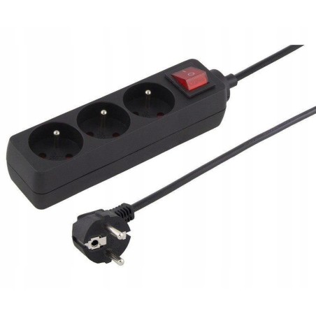 Outlet PREMIUMCORD Przedłużacz 230V długość 2m 3 gniazda + wyłącznik czarny