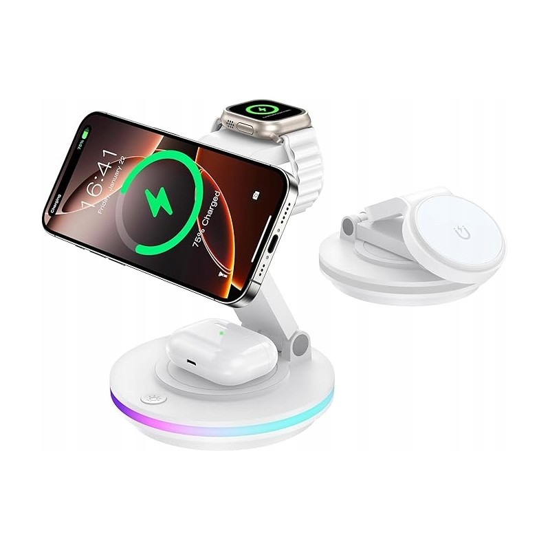 Mag Safe ładowarka 3w1 składana, obrotowa z regulacją światła bezprzewodowa