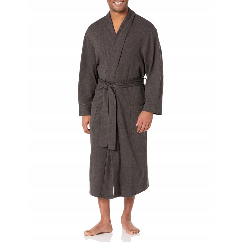 Outlet AMAZON ESSENTIALS szlafrok męski szary do kolan rozmiar M/L