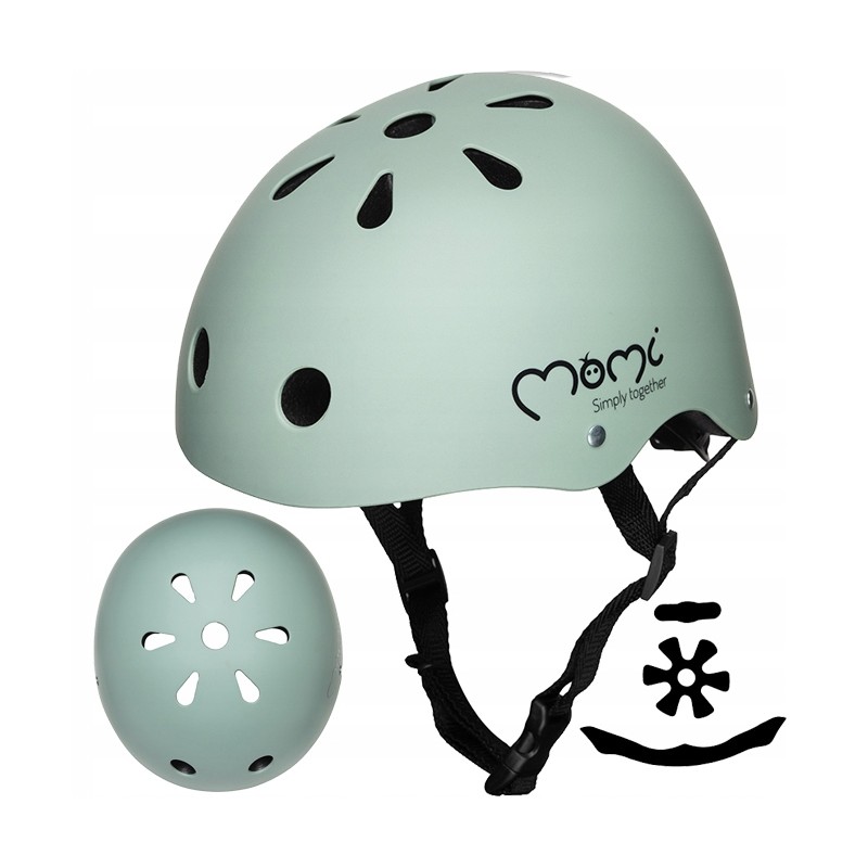MoMi Kask dziecięcy MIMI zielony mat r. S 48-55cm ABS CE regulowany