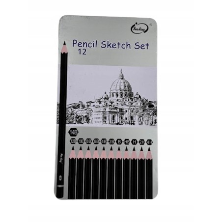 Outlet Sketch pencil box Stalowe pudełko 12 sztuk ołówków HM-81451