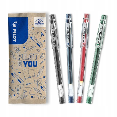 Zestaw 4x Długopis żelowy PILOT G-TEC czarny niebieski czerwony i zielony
