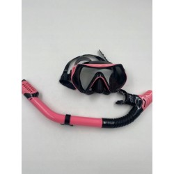 Outlet Okulary do nurkowania z rurką różowo czarne dla dorosłych OPIS