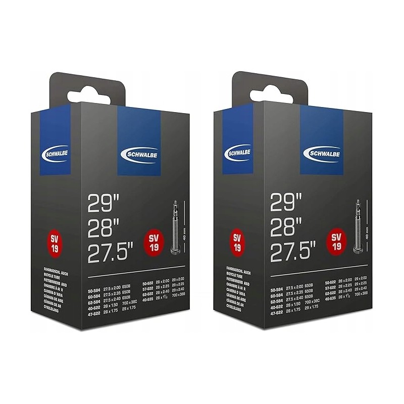 Schwalbe Unisex Adult SV19 dętki rowerowe czarne 29", 28" 27,5" x 2 sztuki