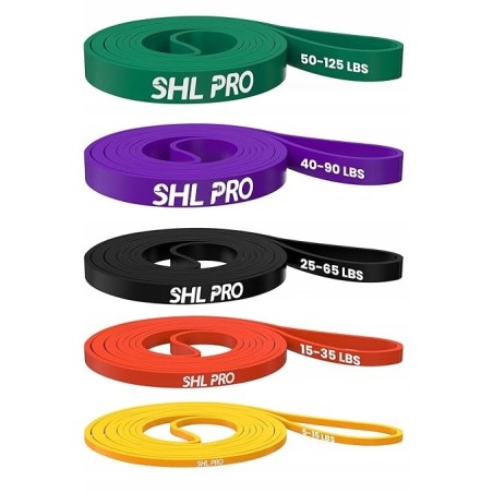 Zestaw 5 elastycznych taśm oporowych gum do ćwiczeń na siłowni SHL PRO