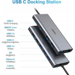 Stacja dokująca USB C Podwójny monitor, 14 w 1