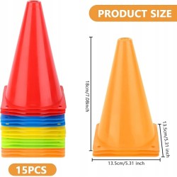 Zestaw Pachołków 15 sztuk do znakowania piłki nożnej TNOMSNO 18 cm OPIS