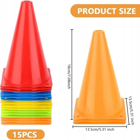Zestaw Pachołków 15 sztuk do znakowania piłki nożnej TNOMSNO 18 cm OPIS