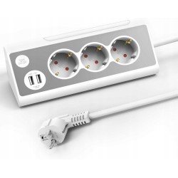 KS Listwa zasilająca z 3 gniazdami wtykowymi z USB i lampką nocną LED