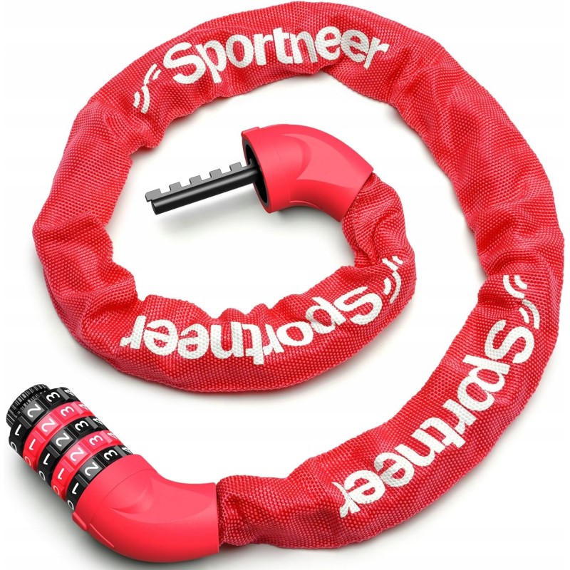 Sportneer Zapięcie rowerowe na szyfr łańcuchowe z 5-cyfrowy 100-120 cm