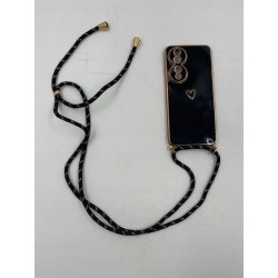 Outlet Etui ochronne plecki ze sznurkiem do Honor 90 czarne z złotym sercem