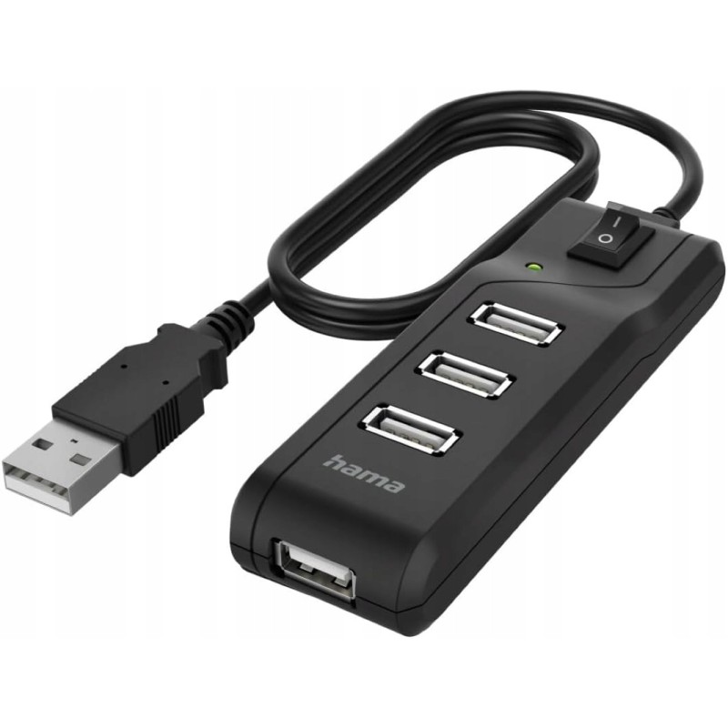 Outlet Hama Kompaktowy hub z włącznikiem/wyłącznikiem USB kabel 1,8m