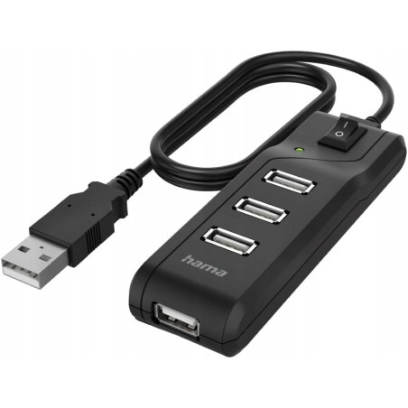 Outlet Hama Kompaktowy hub z włącznikiem/wyłącznikiem USB kabel 1,8m