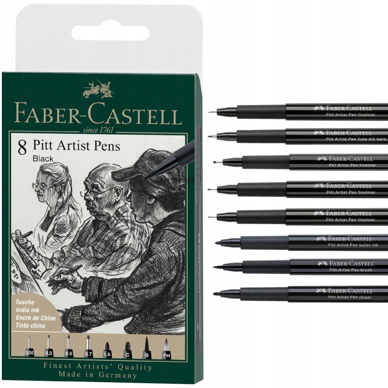 Piaski Artystyczne Pitt Artist Pen 8 Sztuk Różne Końcówki Faber-Castell