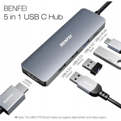 Outlet Hub BENFEI USB C 5 portów z 4K HDMI 3 USB-A zasilaniem 100 W
