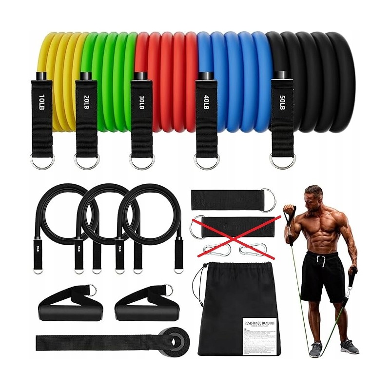 Zestaw taśm fitness JATEKA sportowe taśmy oporowe 5 poziomów oporu OPIS