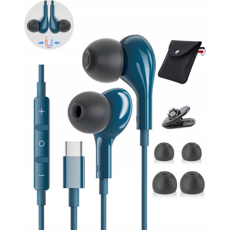 Słuchawki USB-C douszne przewodowe stereofoniczne z mikrofonem uniwersalne