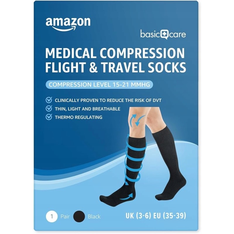 Medyczne skarpety uciskowe Amazon Basic Care do lotów i podróży