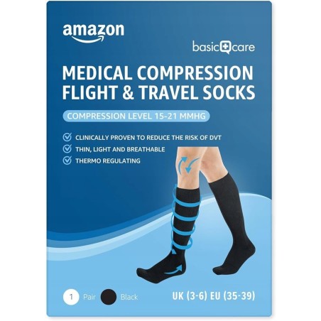 Medyczne skarpety uciskowe Amazon Basic Care do lotów i podróży