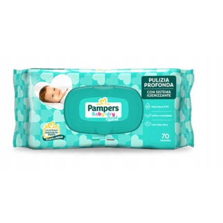 PAMPERS BABY DRY chusteczki nawilżające dla niemowląt PH 70 sztuk aloes