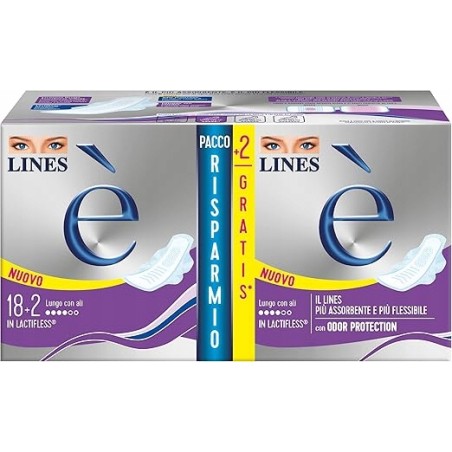 Lines E' Doppio LUNGO Popaski chłonne z skrzydełkami 18+2 szybko wchłaniają