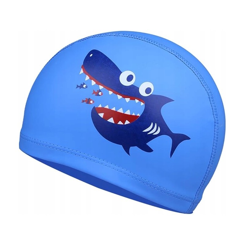 Czepek pływacki dla dzieci 4-10 lat niebieski z rekinem miękki materiał