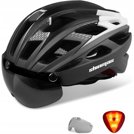 Shinmax kask rowerowy z oświetleniem LED ultralekki wentylowany NR-096 r.M