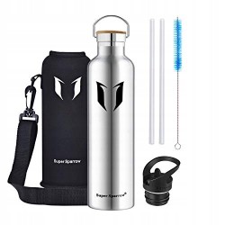 Super Sparrow Butelka na wodę ze stali nierdzewnej 750 ml bez BPA ze słomką
