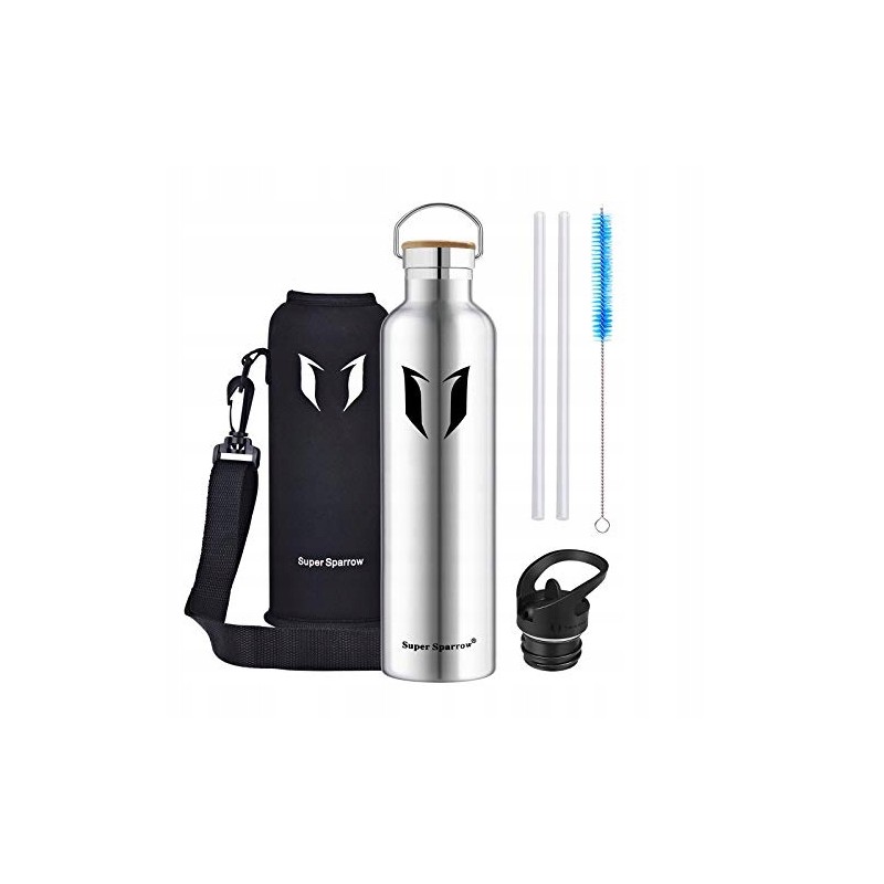 Super Sparrow Butelka na wodę ze stali nierdzewnej 750 ml bez BPA ze słomką