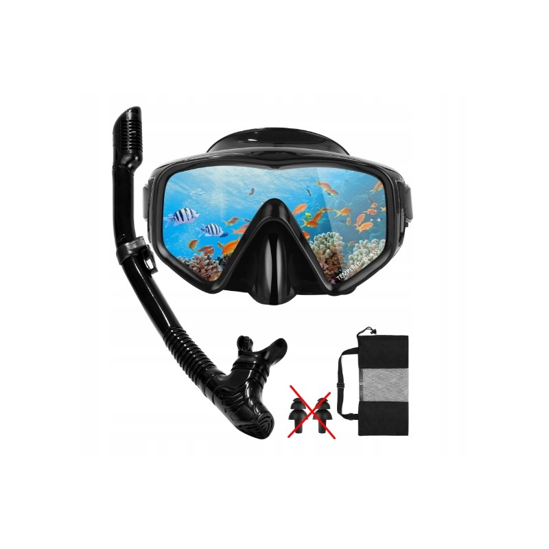 Okulary do nurkowania dla dorosłych regulowany pasek widok 180' + fajka