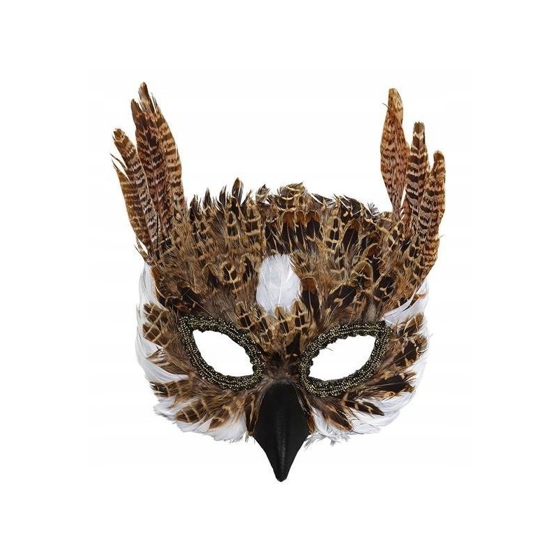 Outlet Maska na twarz wenecka z piórami Widmann zwierzęta brązowy sowa