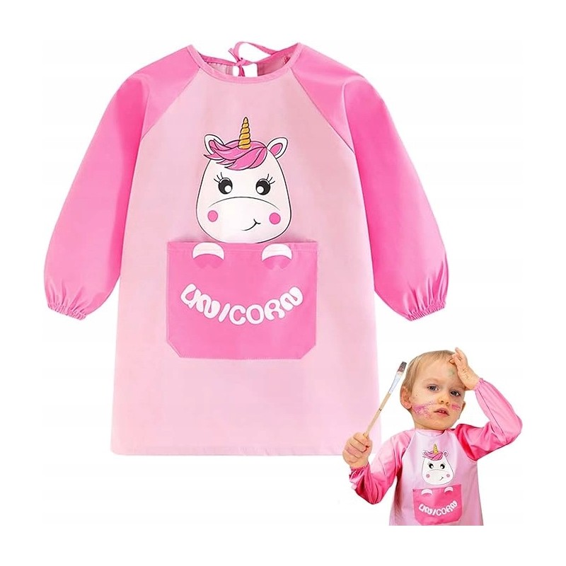 ROSEMO Fartuch do malowania dla dzieci różowy z jednorożcem dł. 52cm OPIS