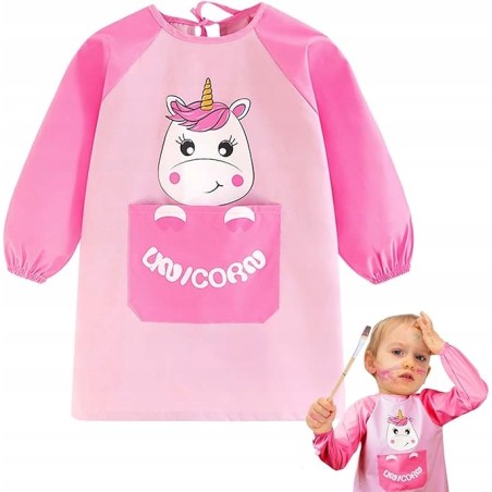 ROSEMO Fartuch do malowania dla dzieci różowy z jednorożcem dł. 52cm OPIS