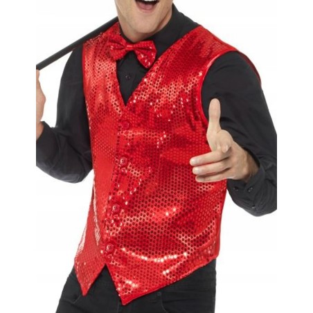 Outlet Kamizelka męska Smiffys z cekinami czerwona r. L strój karnawał HIT