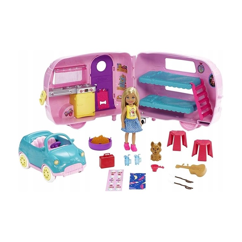 Zabawka Barbie Zestaw do zabawy z przyczepą kempingową i samochodem OPIS